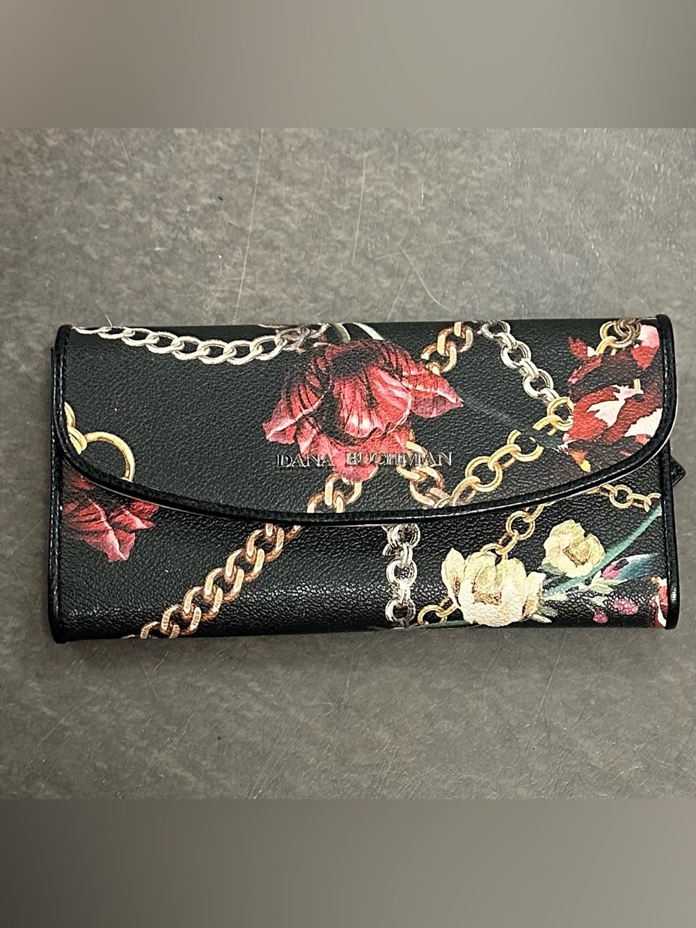 Dana Buchman Black Floral & Chain Print Wallet